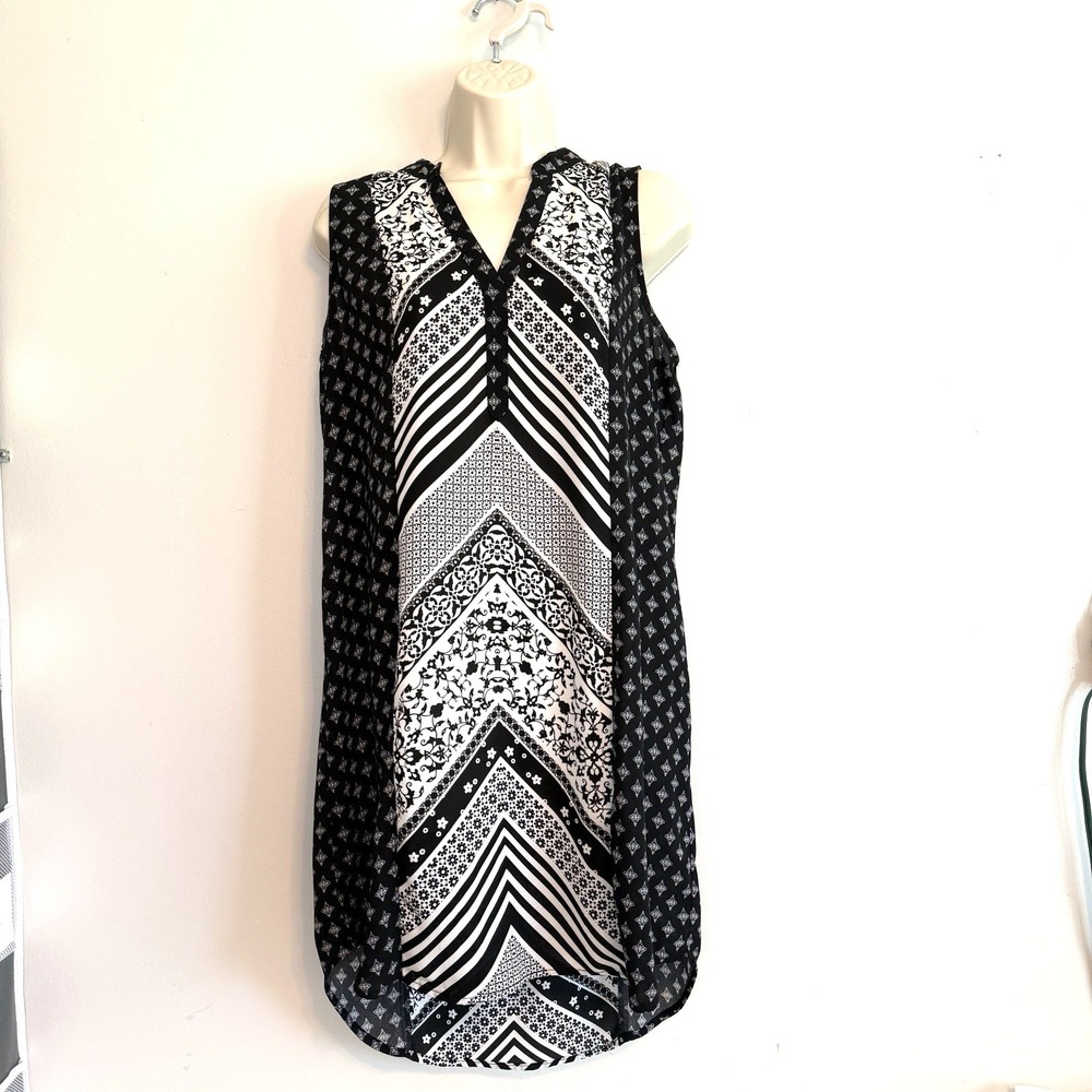 Womens Sleeveless Patchwork Bandana Dress L Geometric High Low Hem Lightweight